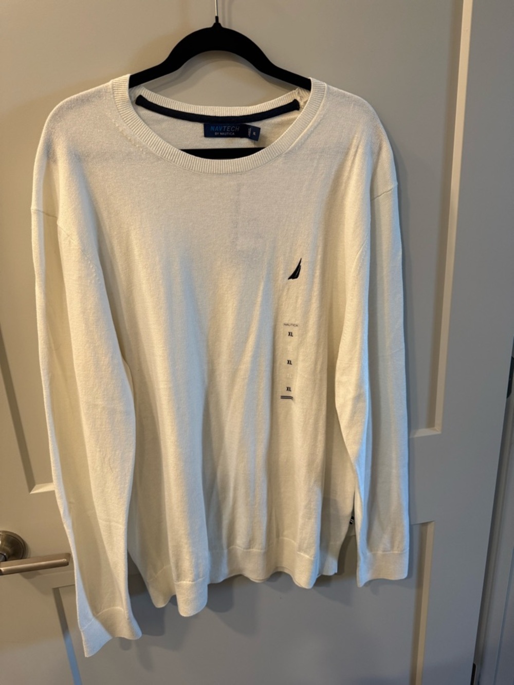 Nautica Cream Crewneck Sweater with Navy Trim